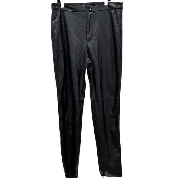 Zara Pants - ZARA Faux Leather Leggings Skinny Pants‎ Side Zipper Slit Size Large L